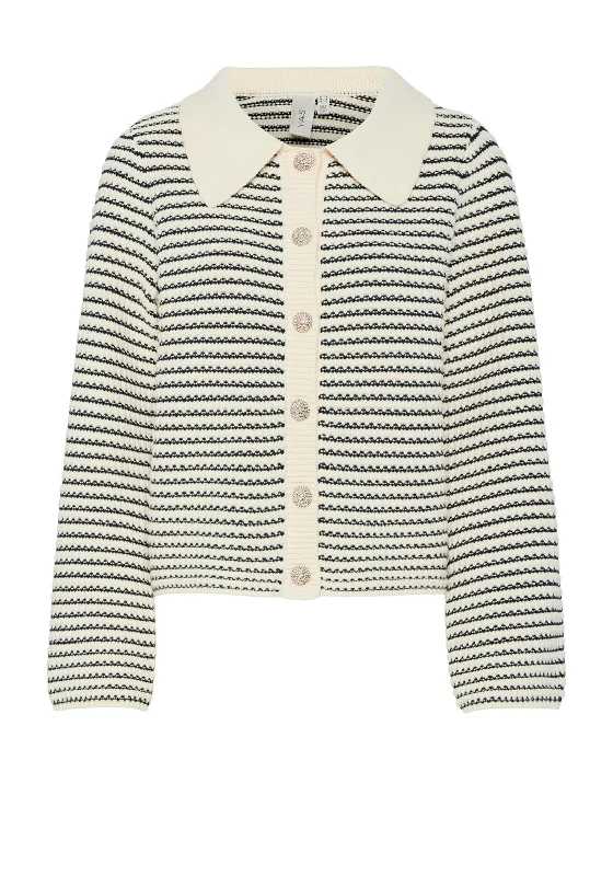 Y.A.S Fanto Striped Collared Cardigan, Gardenia Boat Neck Shawl Collar Notched Collar Boat Neck Shawl Collar Notched Collar