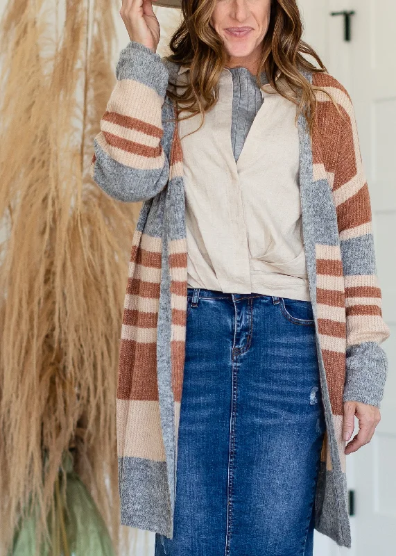 Cream + Rust Striped Long Cardigan - FINAL SALE Fleece Fabric Down Fabric Feather Fabric Fleece Fabric Down Fabric Feather Fabric Cream + Rust Striped Long Cardigan - FINAL SALE Fleece Fabric Down Fabric Feather Fabric Fleece Fabric Down Fabric Feather Fabric