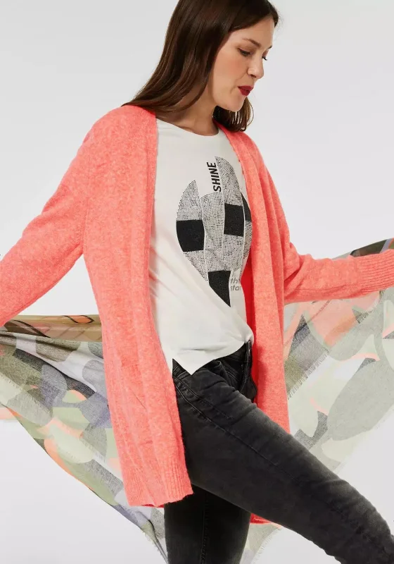 Street One Long Open Knit Cardigan, Sunset Coral Slim Fit Regular Fit Oversized Slim Fit Regular Fit Oversized