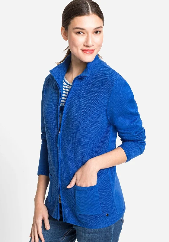 Olsen Eva Ribbed Zip Knit Cardigan, Cobalt Blue Fleece Cardigan Nylon Polyester Fleece Cardigan Nylon Polyester