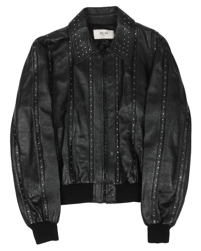 Studded Leather Jacket Welt Pockets Slit Pockets Flap Pockets Welt Pockets Slit Pockets Flap Pockets