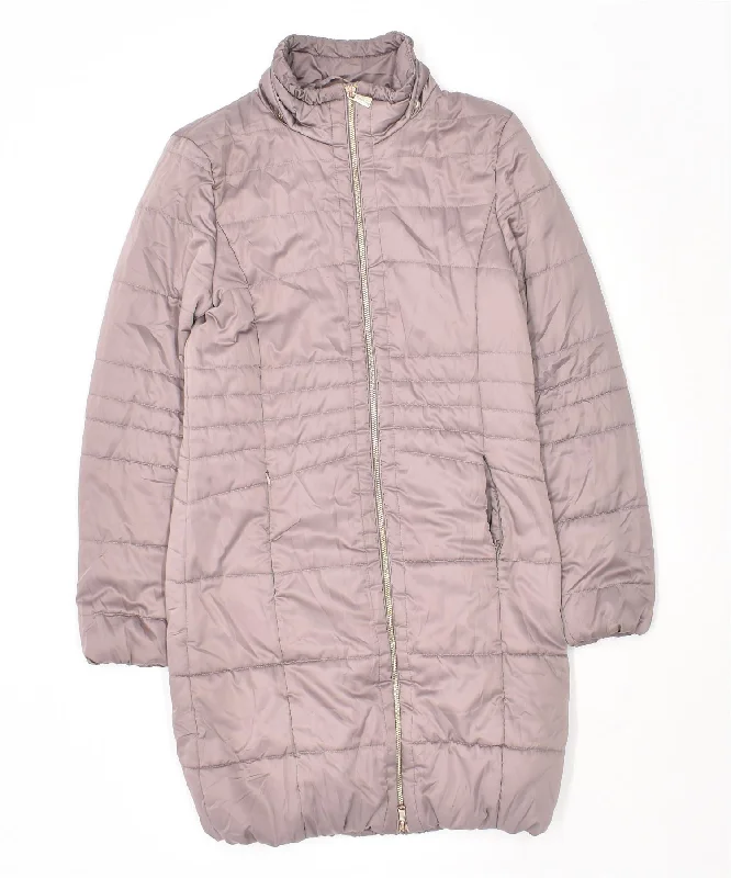 TRUSSARDI Womens Padded Coat IT 38 XS Purple Polyester Buttoned Toggled Snapped