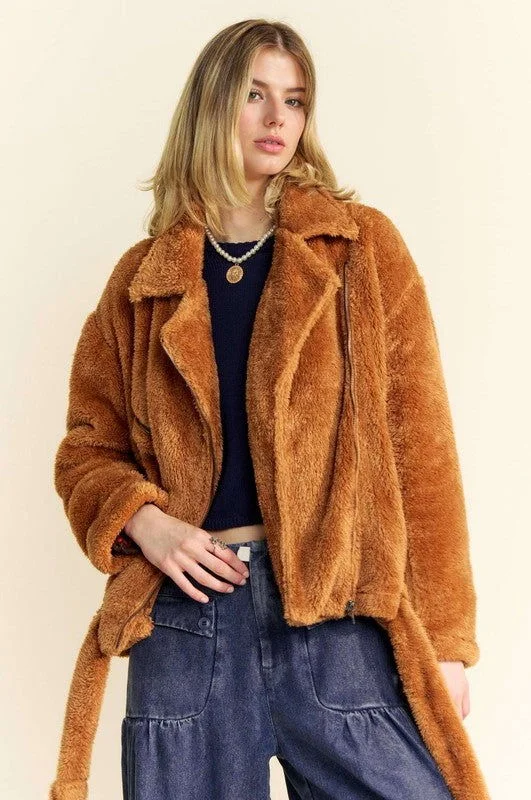 Davi & Dani Fuzzy Zip Up Collared Neck Jacket Rayon Jacket Velvet Jacket Corduroy Jacket Rayon Jacket Velvet Jacket Corduroy Jacket