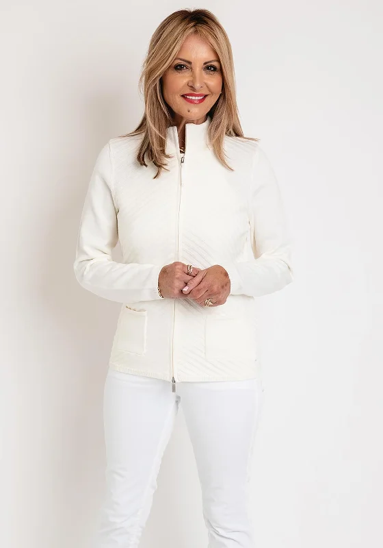 Olsen Eva Rib Zip Front Cardigan, Off White Zippered Front Buttoned Front Snap Front Zippered Front Buttoned Front Snap Front
