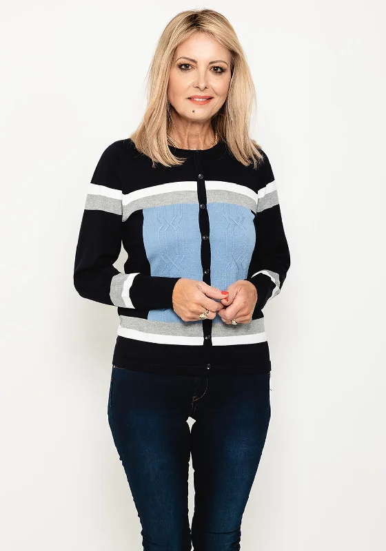 Micha Colour Block Fine Short Cardigan, Navy Multi Silk Blend Satin Velvet Silk Blend Satin Velvet