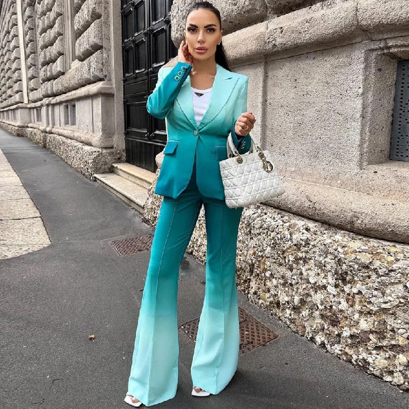 Opulent Gradient Notched Lapel Single Button Padded Tailored Blazer Matching Set Women's Classic Blazer Opulent Gradient Notched Lapel Single Button Padded Tailored Blazer Matching Set Women's Classic Blazer