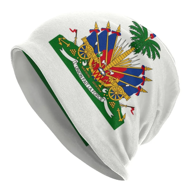 Unisex Bonnet Knit Hat Men Women Haiti Coat Of Arms Street Mesh Canvas Denim