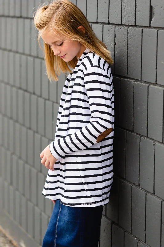 Black Striped Patch Elbow Cardigan - FINAL SALE Solid Color Striped Floral Print Solid Color Striped Floral Print Black Striped Patch Elbow Cardigan - FINAL SALE Solid Color Striped Floral Print Solid Color Striped Floral Print