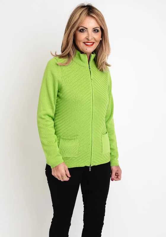 Olsen Eva Rib Zip Front Cardigan, Kiwi Front Pockets Side Pockets Patch Pockets Front Pockets Side Pockets Patch Pockets