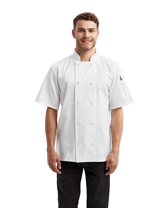 Artisan Collection by Reprime RP656 Unisex Short-Sleeve Recycled Chef's Coat Bomber Denim Leather