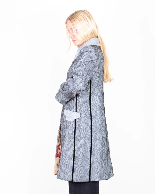 2000s Christian Lacroix Coat with Lace Overlay M Cuffed Rolled Raglan