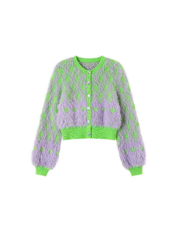 purple cardigan