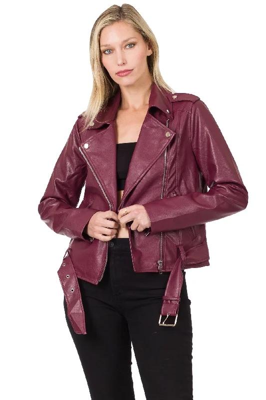Zenana Womens Vegan Leather Belted Moto Jacket Wool Jacket Cashmere Jacket Tweed Jacket Wool Jacket Cashmere Jacket Tweed Jacket