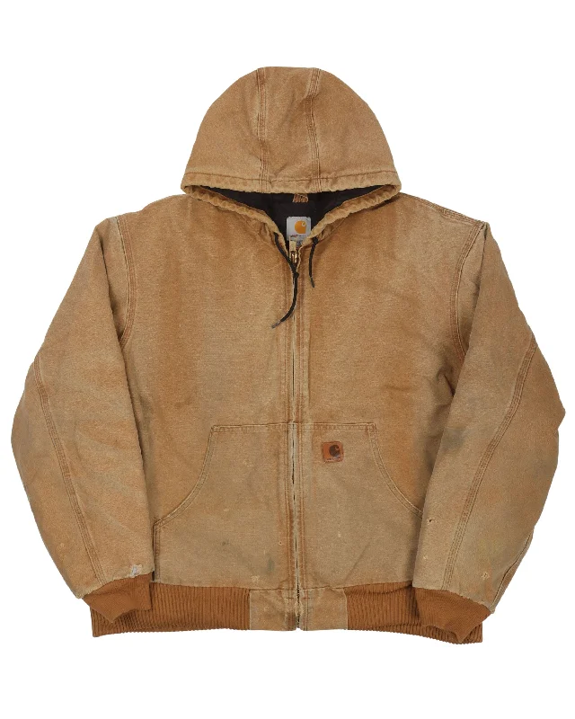 Carhartt Hooded Work Jacket Denim Fabric Leather Fabric Suede Fabric Denim Fabric Leather Fabric Suede Fabric