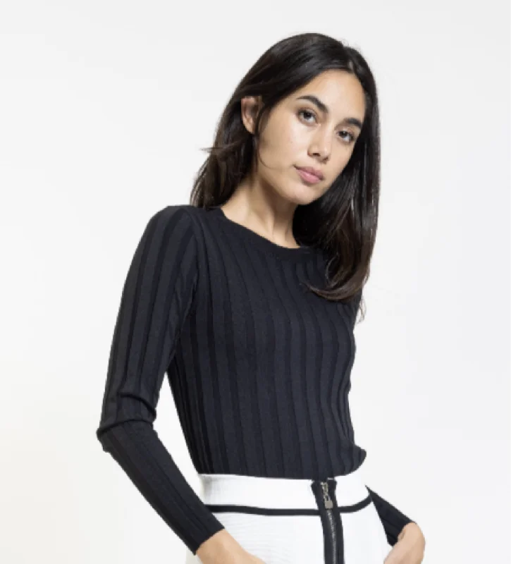 LaSimona Basic Ribbed Knit Top Cream Knit Top