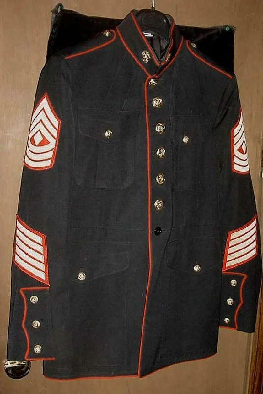 Authentic USMC Marine Corps Dress Blue Uniform Coat - RARE Size 44R Denim Leather Suede