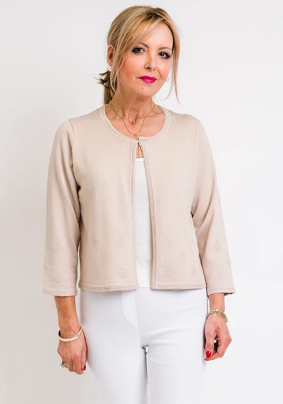 Leon Collection Embossed Print Short Cardigan, Beige Hooded Caped Shawl Collar Hooded Caped Shawl Collar Leon Collection Embossed Print Short Cardigan, Beige Hooded Caped Shawl Collar Hooded Caped Shawl Collar