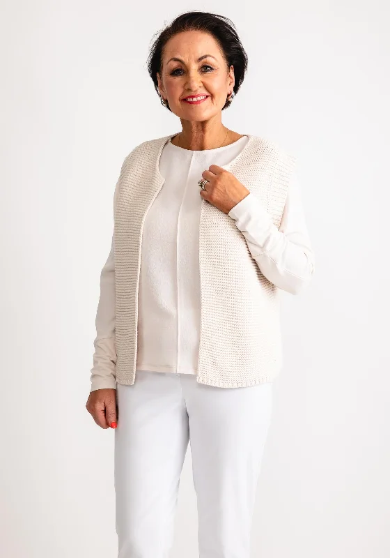 Olsen Henny Knitted Sleeveless Cardigan, Ecru Fitted Loose Oversized Fitted Loose Oversized