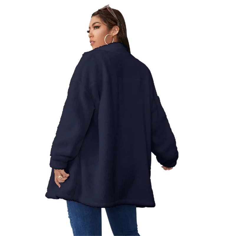 All-Over Print Unisex Borg Fleece Stand-up Collar Coat With Zipper Closure(Plus Size) Buttoned Zippered Snapped