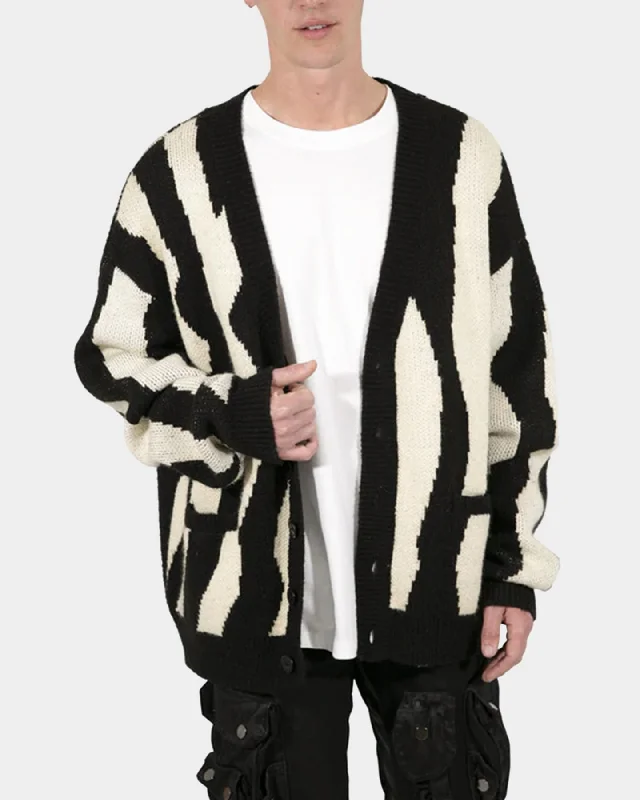 MNML Zebra Cardigan Black/Natural Terry Blend Velvet Blend Canvas Blend Terry Blend Velvet Blend Canvas Blend