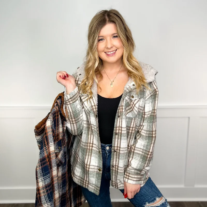 In a Snap Long Sleeve Plaid Avery Mae Hooded Jacket - 2 colors! Anorak Shell Jacket Lightweight Jacket Anorak Shell Jacket Lightweight Jacket