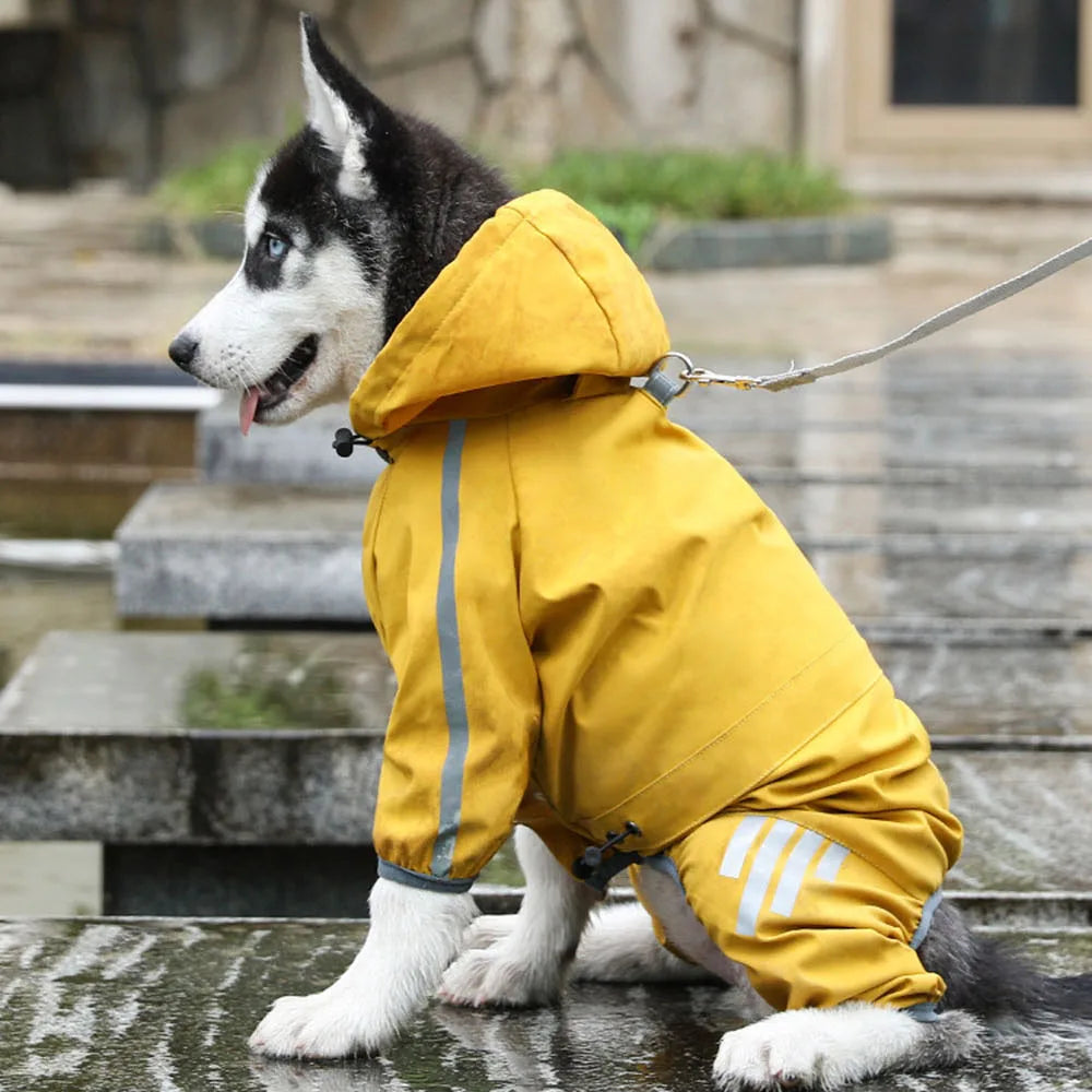 Hooded Reflective Dog Rain Coat with Leash Hole Lightweight Waterproof Puppy Clothes Stole Shawl Scarf