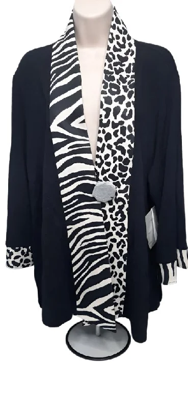 Jacket-Black/White Lepard Print-3/4 Sleeve-Cuffed-1 Button Front-Women's-m43204jm Oversized Jacket Tailored Jacket Straight Jacket Oversized Jacket Tailored Jacket Straight Jacket Jacket-Black/White Lepard Print-3/4 Sleeve-Cuffed-1 Button Front-Women's-m43204jm Oversized Jacket Tailored Jacket Straight Jacket Oversized Jacket Tailored Jacket Straight Jacket