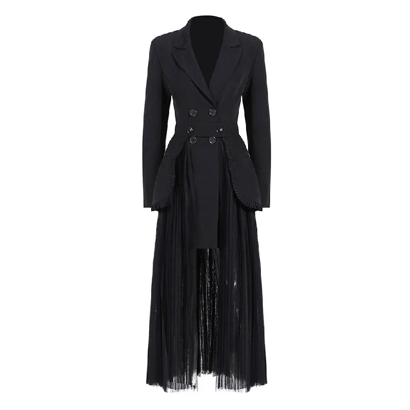 Sheer Wrap Tulle Skirt Lapel Collar Double Breasted Blazer Matching Set New Women's Blazer Sheer Wrap Tulle Skirt Lapel Collar Double Breasted Blazer Matching Set New Women's Blazer
