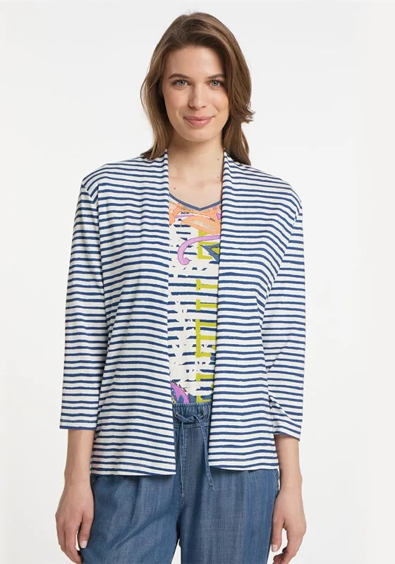 Barbara Lebek Striped Open Light Cardigan, Blue & White Oversized Loose Flowy Oversized Loose Flowy