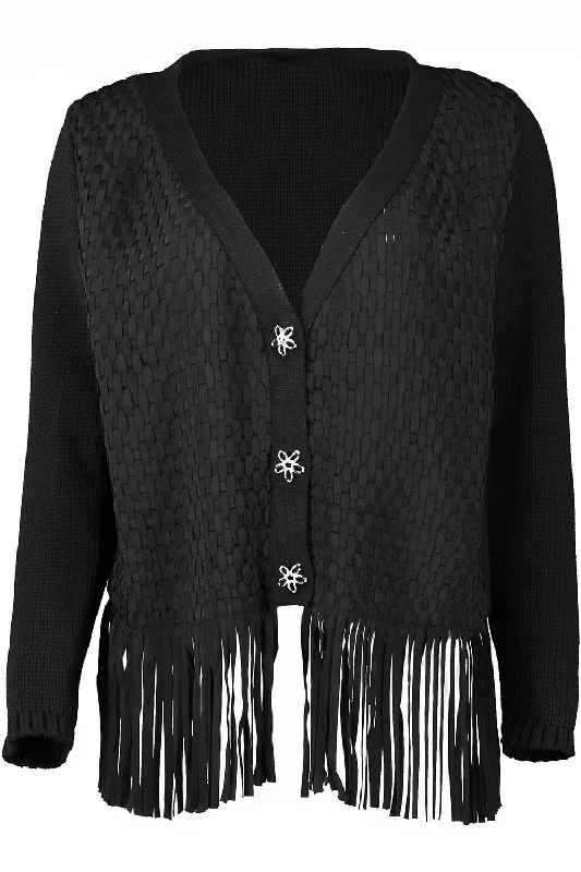 VNeck Lattice Embroidered Cardigan Houndstooth Herringbone Solid Houndstooth Herringbone Solid