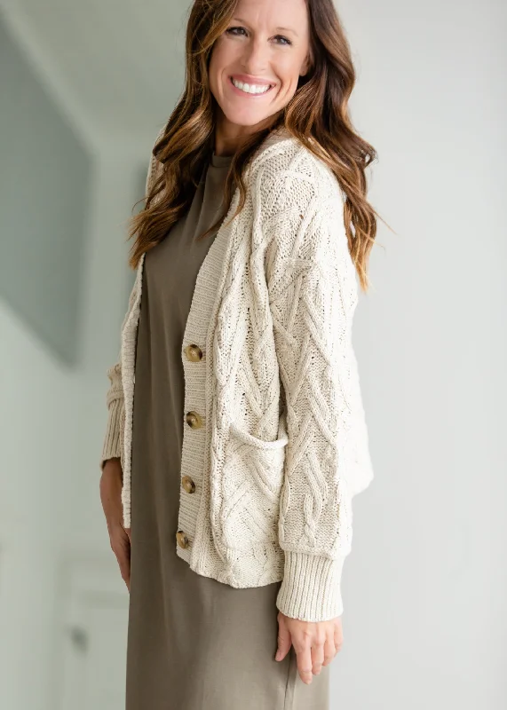 Cream Button Up Cable Knit Cardigan - FINAL SALE Cable Knit Ribbed Knit Lace Knit Cable Knit Ribbed Knit Lace Knit