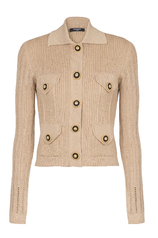 CROPPED RIBBED CARDIGAN Spandex Rayon Corduroy Spandex Rayon Corduroy