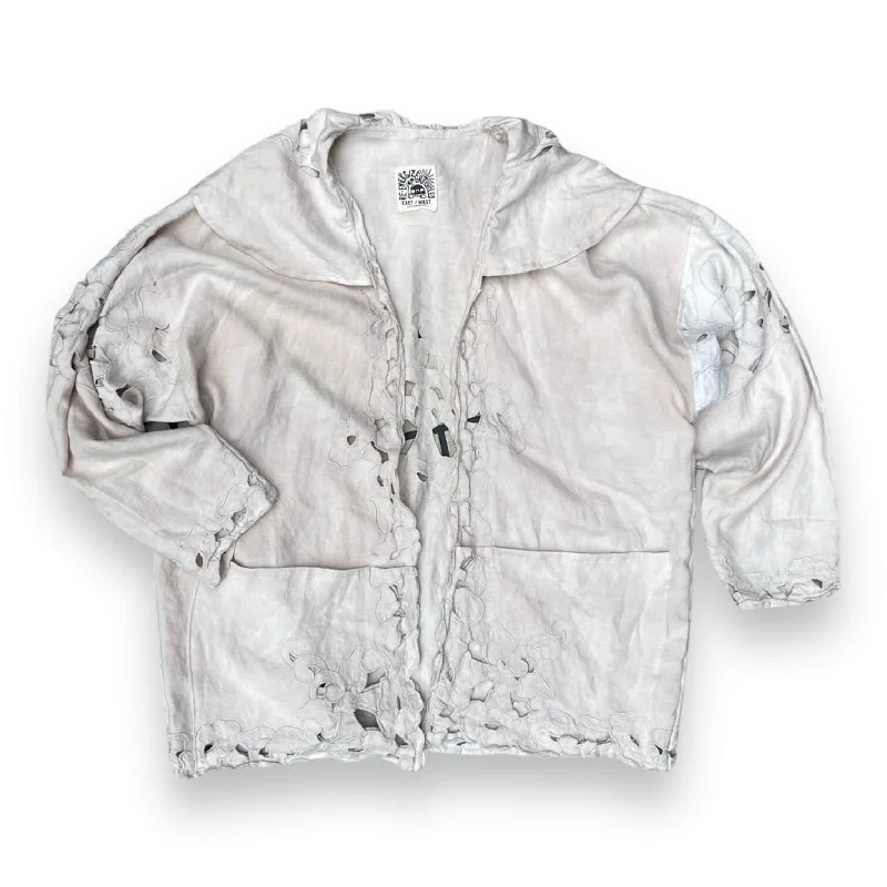 Linen Coat 12.8 - Hand Embroidered Floral Blouse Shirt Tunic