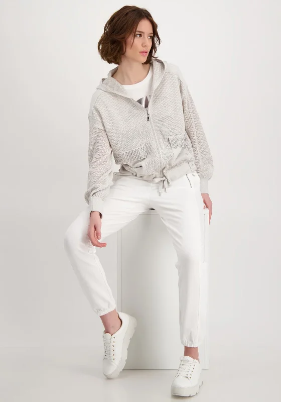 Monari Metallic Crochet Knit Zip Cardigan, Beige Stylish Fashionable Trendy Stylish Fashionable Trendy