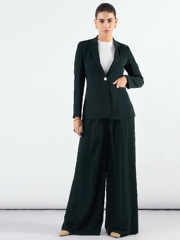 Green Classic Notched Lapel Tailored Fit Blazer Paired With Trouser In Stretchable Fabric Women's Luxurious Jacket Green Classic Notched Lapel Tailored Fit Blazer Paired With Trouser In Stretchable Fabric Women's Luxurious Jacket