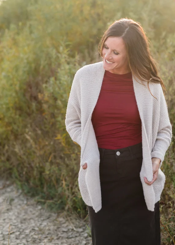 Oatmeal Open Front Dolman Sleeve Waffle Cardigan - FINAL SALE Nylon Fabric Polyester Fabric Spandex Fabric Nylon Fabric Polyester Fabric Spandex Fabric