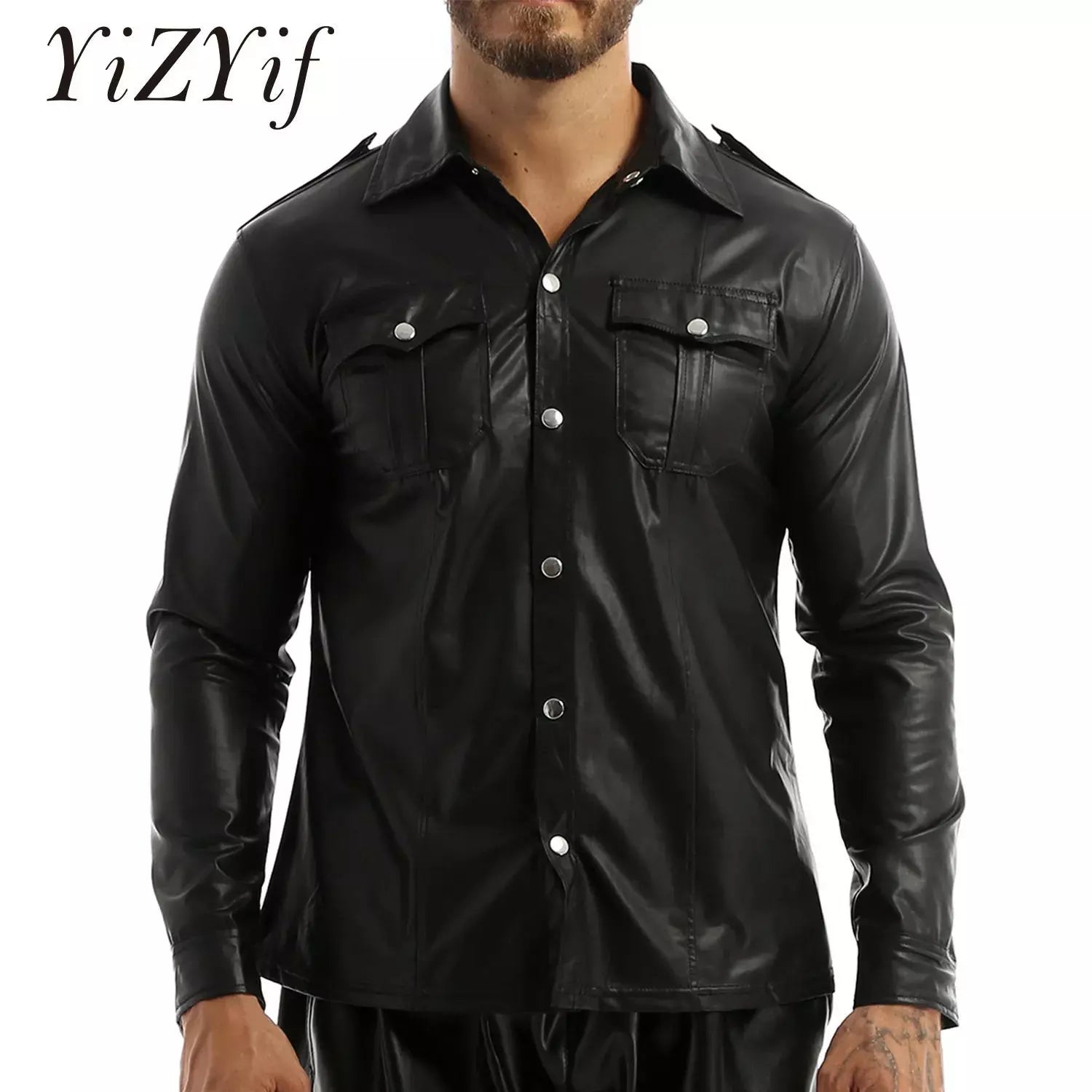 Men's Leather Long Sleeve Slim Fit Top Coat Cosplay Vest Waistcoat Gilet