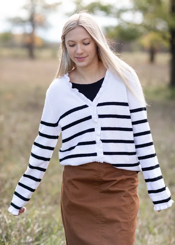 Ruffle Hem Detail Striped Cardigan - FINAL SALE Nylon Fabric Polyester Fabric Spandex Fabric Nylon Fabric Polyester Fabric Spandex Fabric Ruffle Hem Detail Striped Cardigan - FINAL SALE Nylon Fabric Polyester Fabric Spandex Fabric Nylon Fabric Polyester Fabric Spandex Fabric
