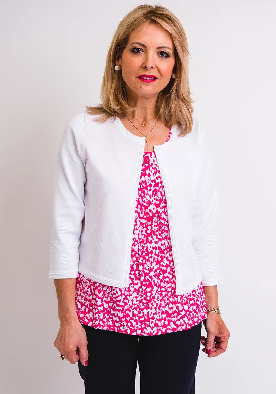 Leon Collection Embossed Print Short Cardigan, White Zippered Buttoned Snapped Zippered Buttoned Snapped Leon Collection Embossed Print Short Cardigan, White Zippered Buttoned Snapped Zippered Buttoned Snapped