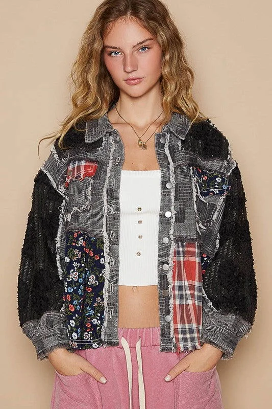 POL Crochet Patchwork Dropped Shoulder Jacket Mesh Jacket Canvas Jacket Denim Jacket Mesh Jacket Canvas Jacket Denim Jacket