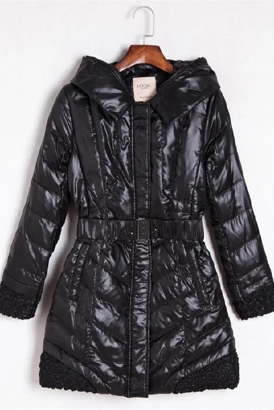 Pretty Black Women's Down Wear Long Stylish Winter Coat Free Shipping D11 Tweed Herringbone Houndstooth