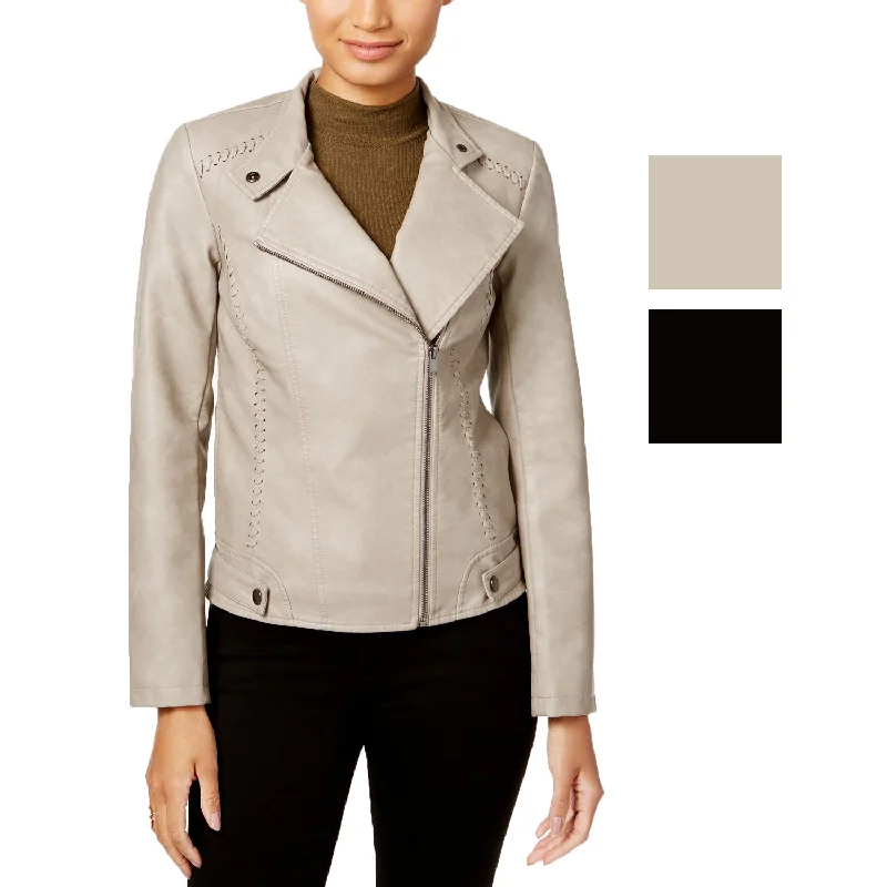 Juniors' Faux-Leather Stitched Moto Jacket Nylon Jacket Polyester Jacket Spandex Jacket Nylon Jacket Polyester Jacket Spandex Jacket