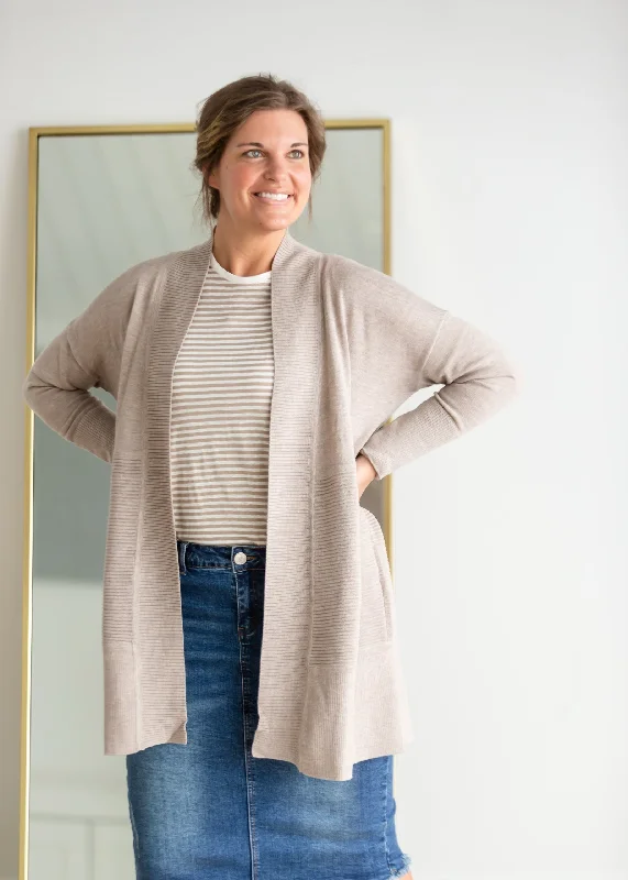 Vented Back Ribbed Long Sleeve Cardigan - FINAL SALE Crew Neck V-Neck Turtle Neck Crew Neck V-Neck Turtle Neck