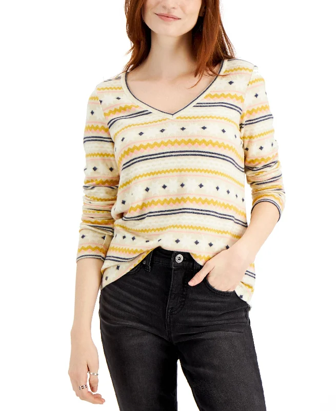Style & Co Fair Isle Knit Top Pink Knit Top