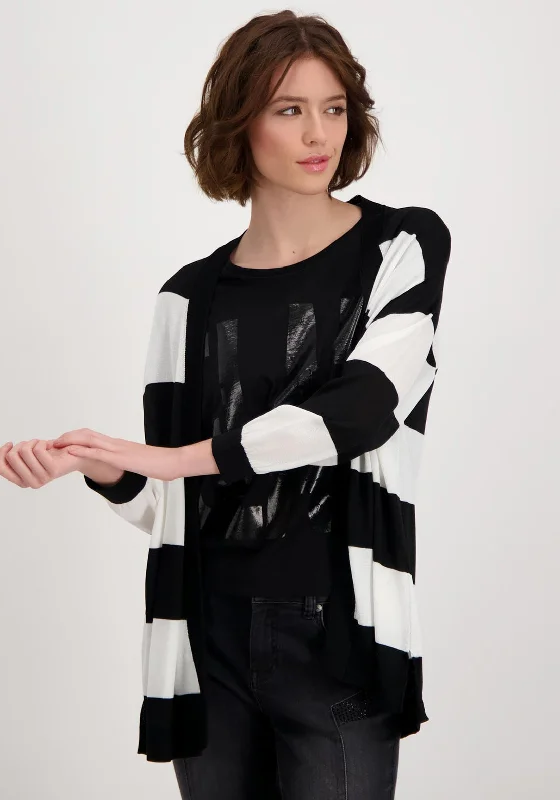 Monari Striped Light Short Cardigan, Black & White Terry Terry Cloth Terry Knit Terry Terry Cloth Terry Knit
