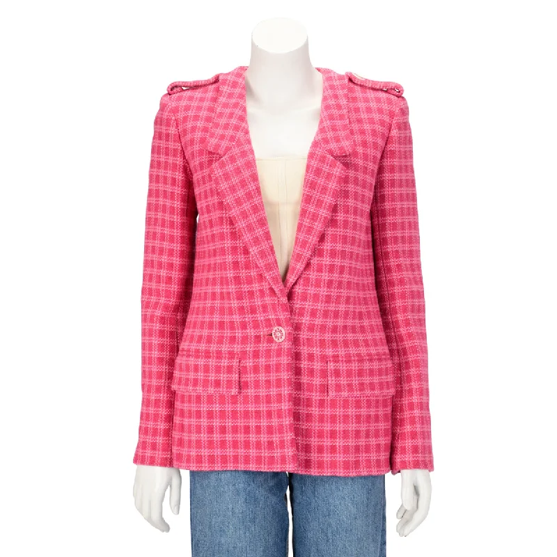 Chanel Fuchsia Check Tweed Oversized Blazer Women's Trench Blazer