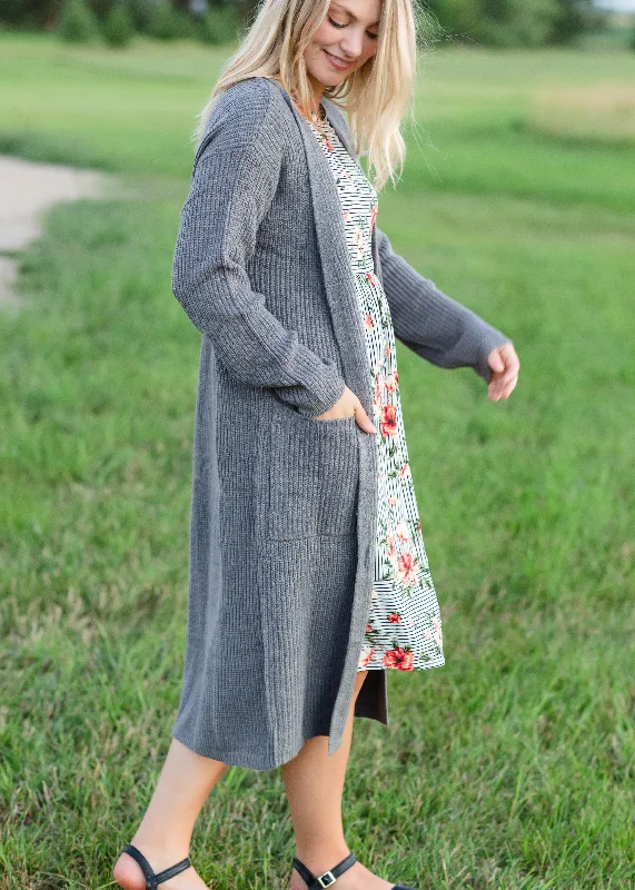 Knit Charcoal Long Cardigan - FINAL SALE Spandex Rayon Corduroy Spandex Rayon Corduroy Knit Charcoal Long Cardigan - FINAL SALE Spandex Rayon Corduroy Spandex Rayon Corduroy