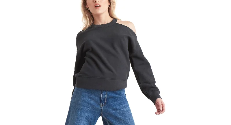 Black Tape Cold Shoulder Knit Top Jet Black Knit Tee