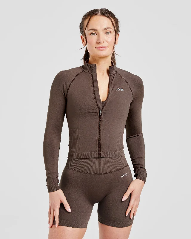 Adapt Seamless Jacket - Braun V-Neck Jacket Boat Neck Jacket Square Neck Jacket V-Neck Jacket Boat Neck Jacket Square Neck Jacket