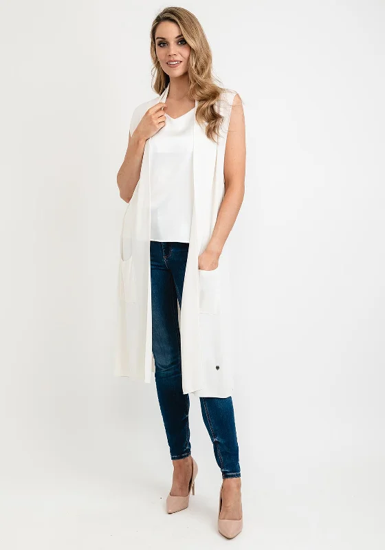 Seventy1 One Size Long Sleeveless Cardigan, Cream Anti-Pilling Anti-Shrink Durable Anti-Pilling Anti-Shrink Durable